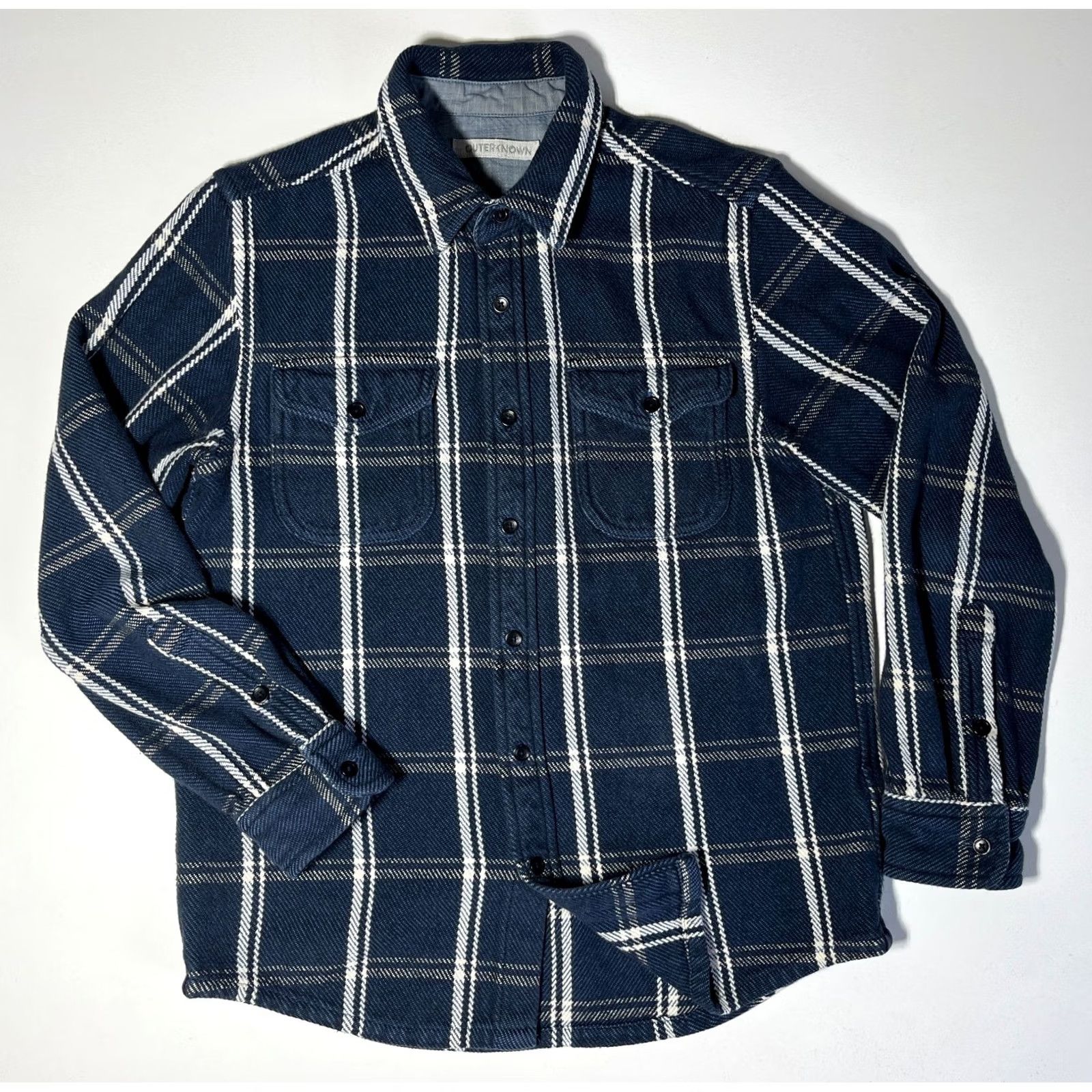 Outerknown Outerknown Men’s Blanket Shirt Plaid 100% Organic Cotton Sz S Navy Blue Button-Up Long Sleeve Pockets Vintage Mens Size US S / EU 44-46 / 1 - 3 Thumbnail