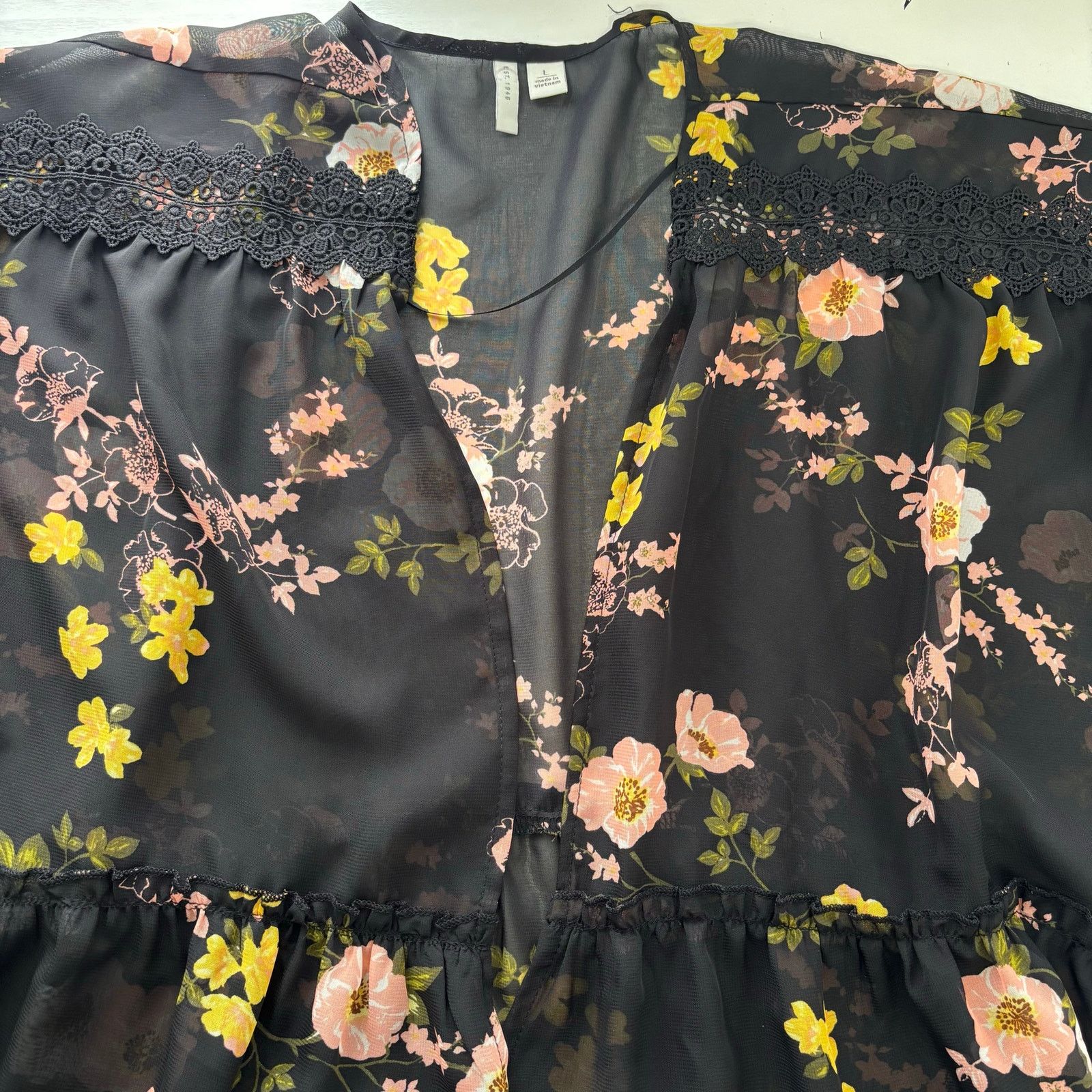 Other C Established 1946 Sheer Black Floral Kimono Overshirt Size L / US 10 / IT 46 - 7 Thumbnail