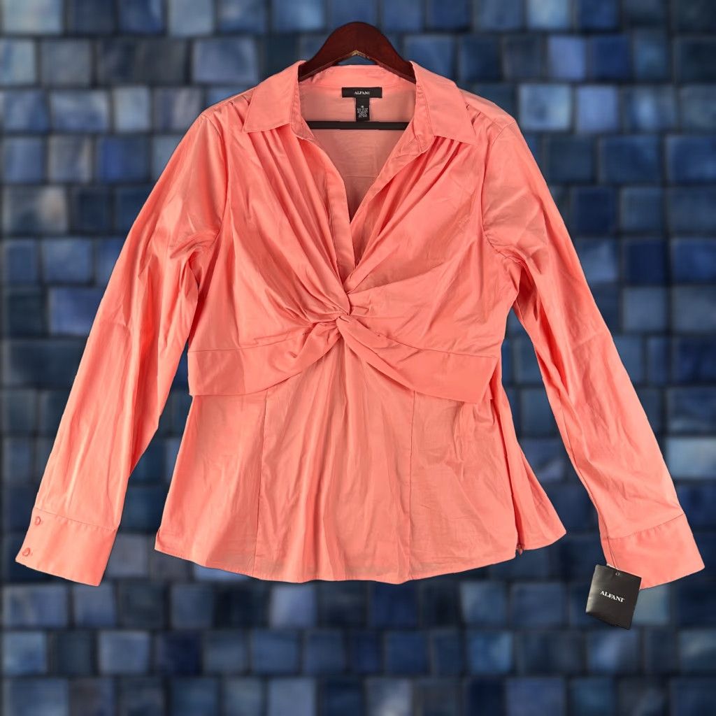 Alfani Alfani Blouse Womens 16 Long Sleeve V Neck Pullover Twist Front NEW Orange Knit Cotton Blend Shirt Adult 16 Womens Size XXL / US 16-18 / IT 52-54 - 1 Thumbnail