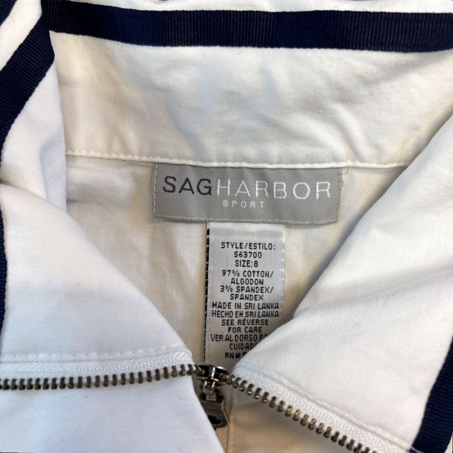 Vintage VINTAGE Sag Harbor Blazer Jacket Navy Blue Nautical Stripe ZIP Front Pockets 8 Women Mens? Size M / US 6-8 / IT 42-44 - 2 Thumbnail