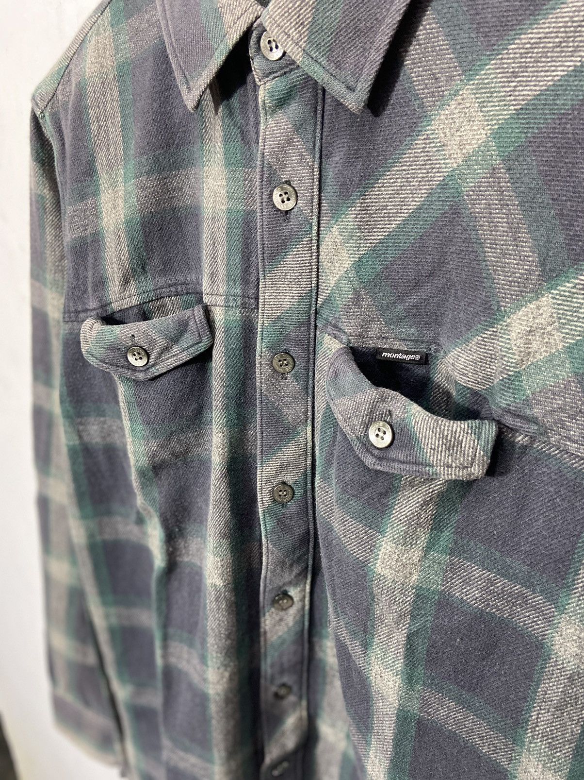 Japanese Brand Montage Plaid Flannel Shirt Washed Navy Size US M / EU 48-50 / 2 - 2 Thumbnail