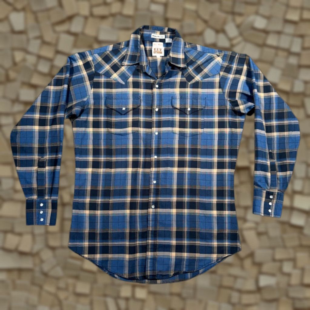 Vintage VINTAGE Ely Cattleman Western Shirt Mens Large Tall Blue Plaid Pearl Snap 90s Long Sleeve Button-Up Size US L / EU 52-54 / 3 - 1 Thumbnail