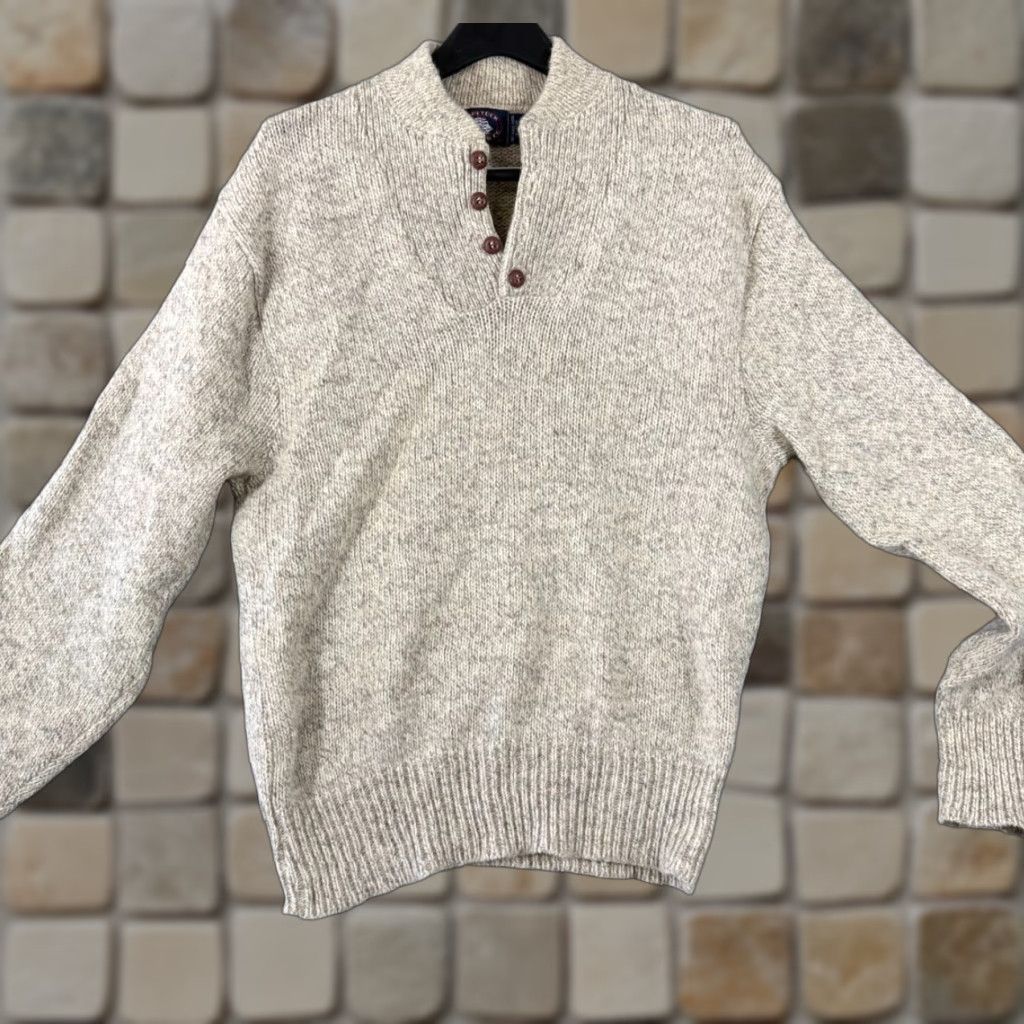CO VINTAGE Aspetuck Trading Co Wool Sweater Mens Large Beige Pullover Henley Long Sleeve Size US L / EU 52-54 / 3 - 1 Thumbnail