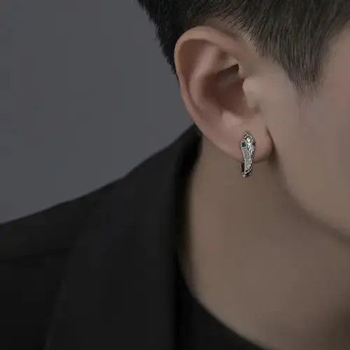 Designer × Jewelry 925 Silver Plated Snake Hoop Earrings for Men Women Size ONE SIZE - 4 Thumbnail