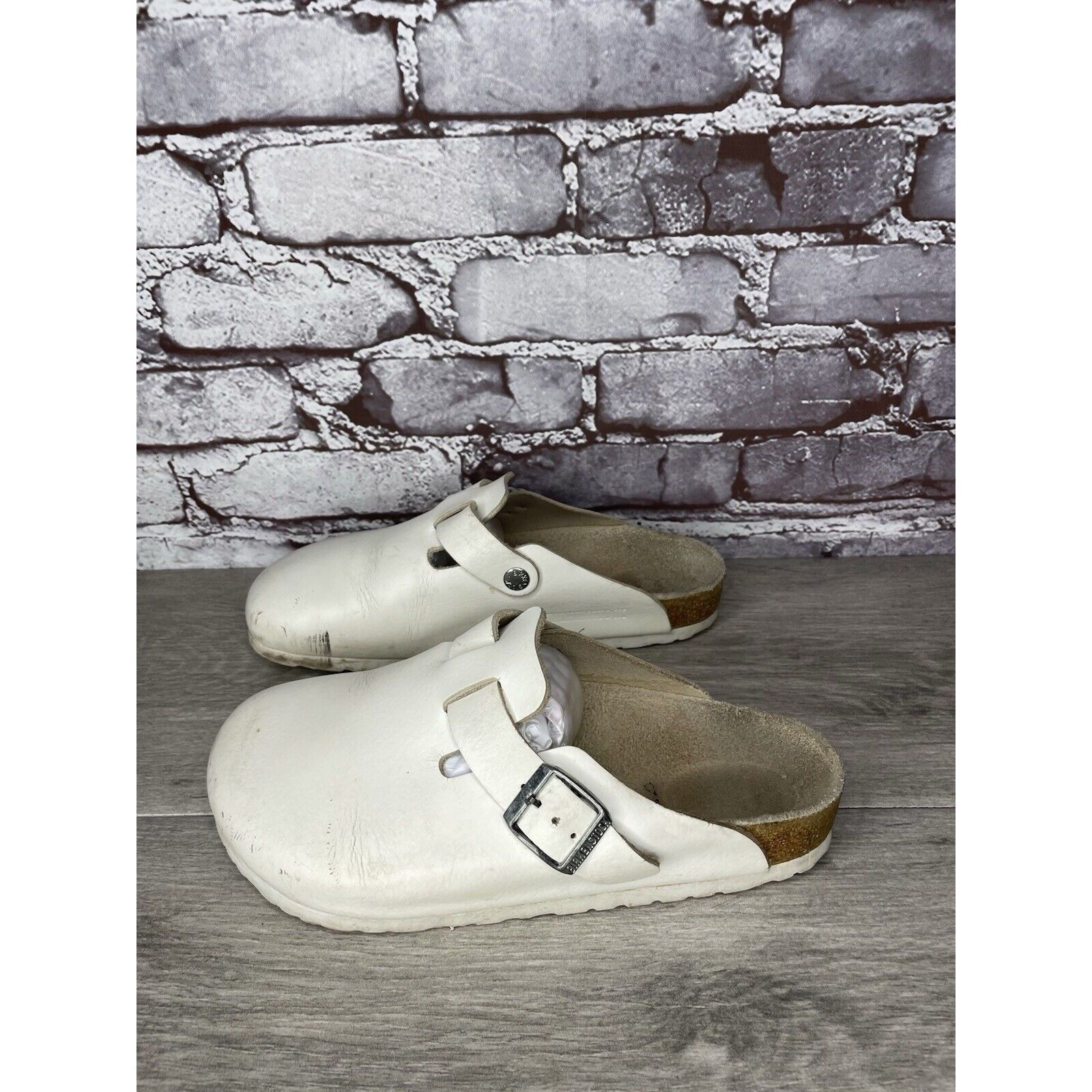 Birkenstock Birkenstock Boston White Leather Strap Slides Clogs Shoes Wo Size US 6.5 / IT 36.5 - 22 Thumbnail
