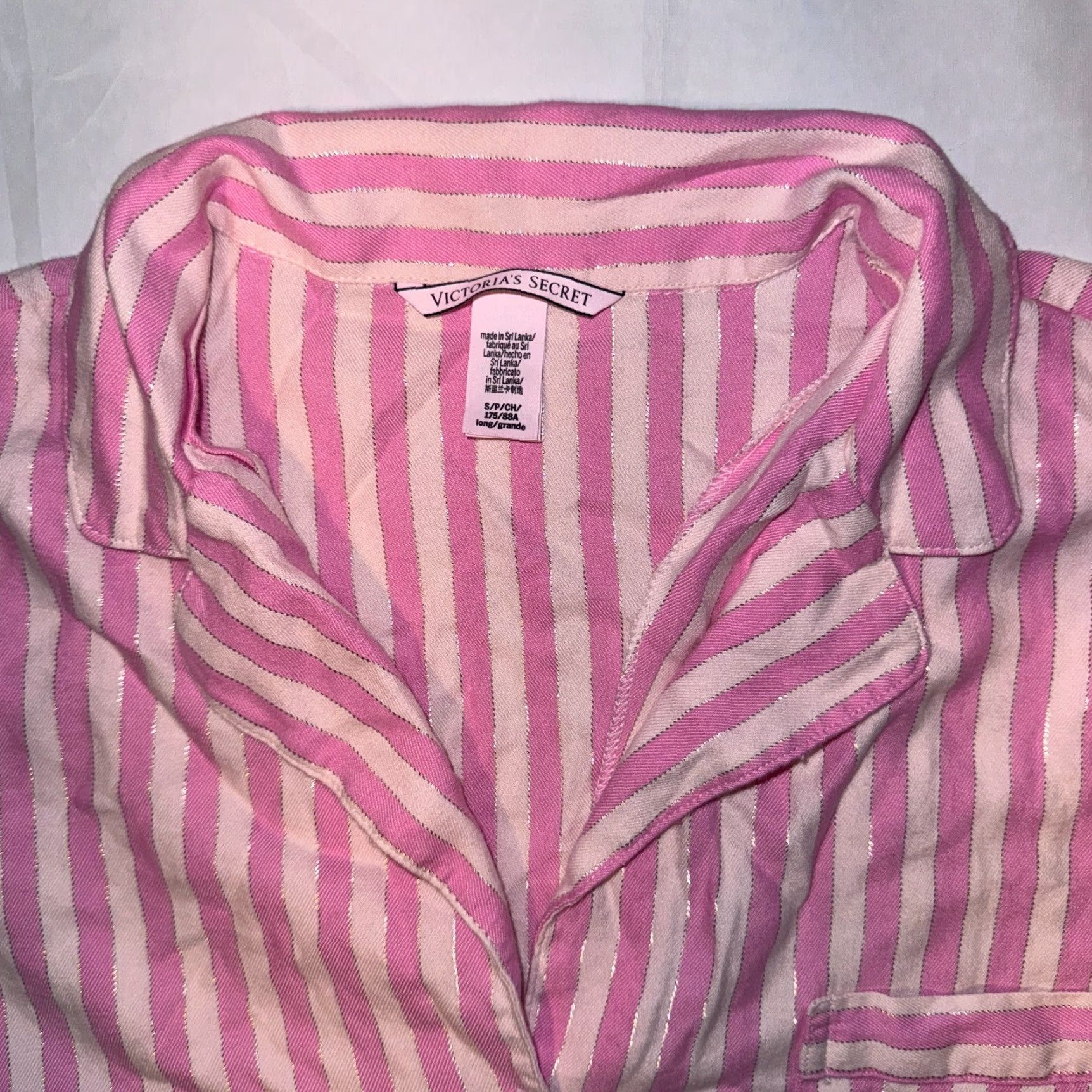 Victoria's Secret VINTAGE Victoria's Secret Women’s Pink W/Gold & White Stripes Pajama Top Shirt Small Size S / US 4 / IT 40 - 2 Thumbnail