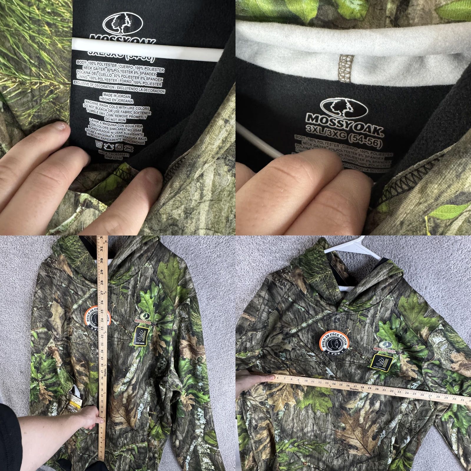 Vintage Mossy Oak Hoodie Mens 3XL Green Camo Tech Pullover Face Gaiter Fleece Hunting Size US XXL / EU 58 / 5 - 8 Thumbnail