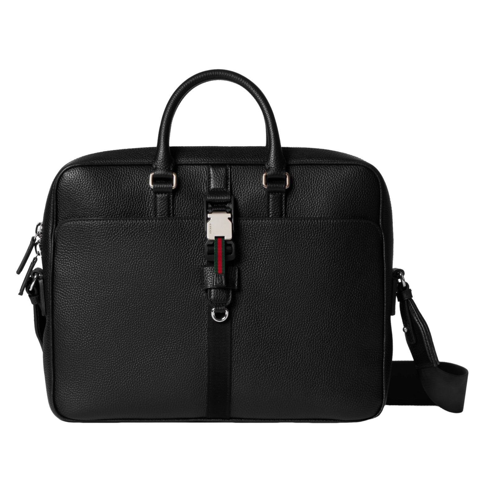 Gucci GUCCI $3450 Black Soft Medium Leather With Web Briefcase Bag Size ONE SIZE - 1 Thumbnail