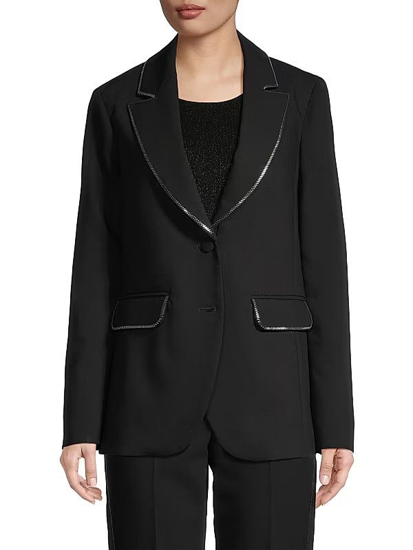 Emporio Armani Emporio Armani Zip-Trim Techno Cady Black Stretch Blazer Size L / US 10 / IT 46 - 1 Thumbnail