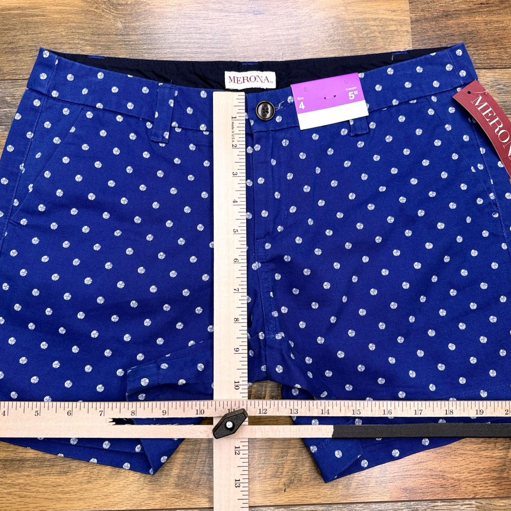 Merona Merona Polka Dot Shorts Womens 4 Blue Mid Rise New Size 27" / US 4 / IT 40 - 7 Thumbnail