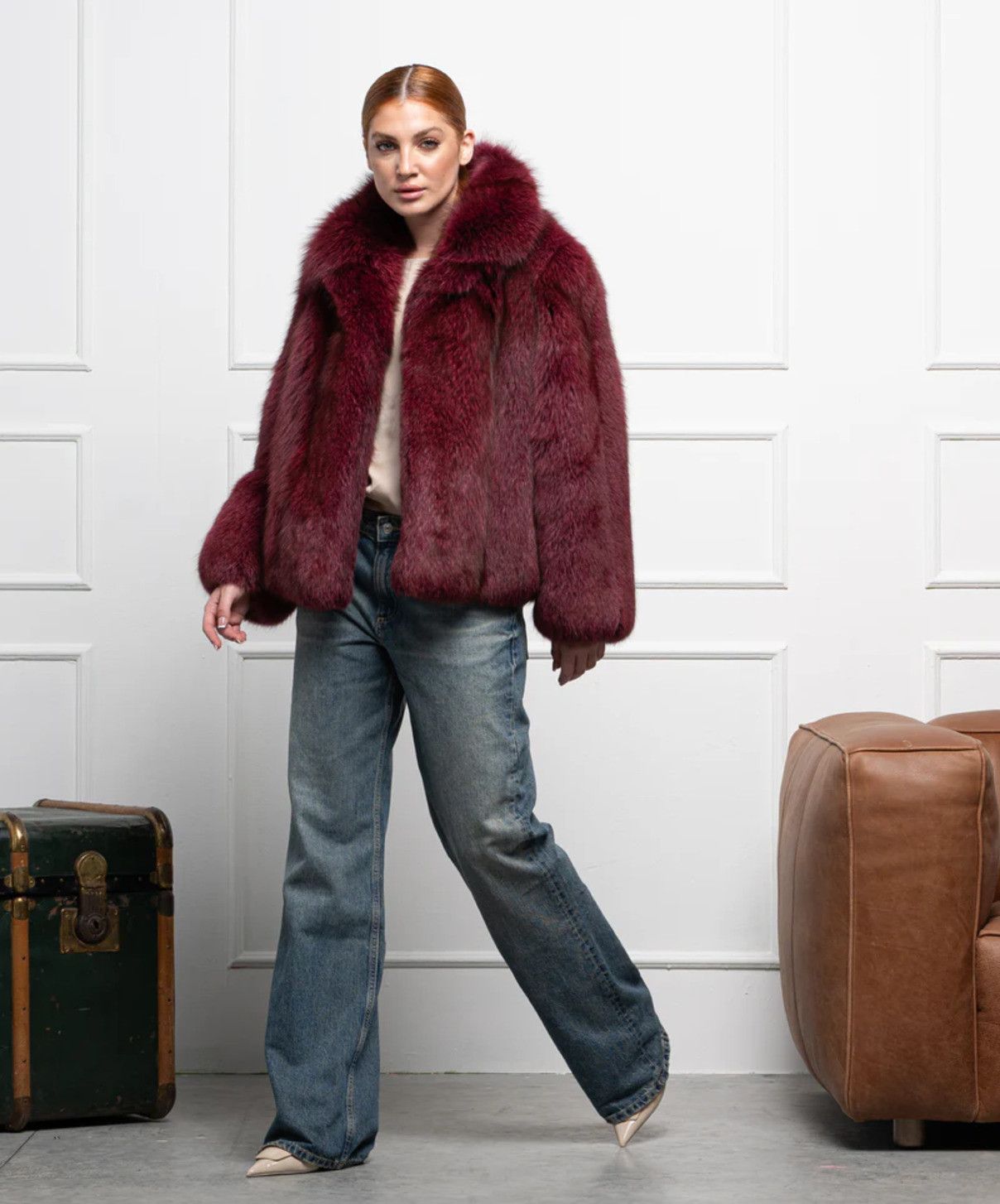 Other Women’s Burgundy Fox Fur Bomber Jacket Size L / US 10 / IT 46 - 1 Thumbnail