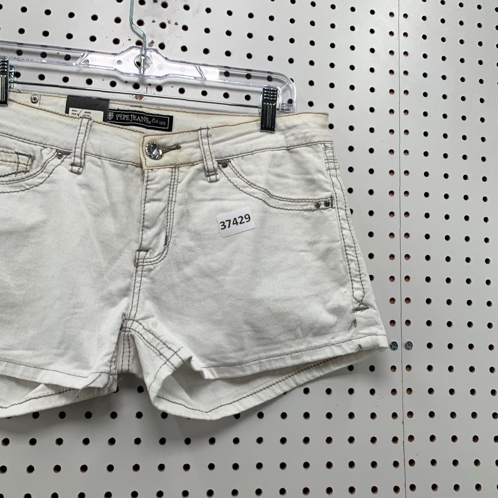 Pepe Jeans VINTAGE Pepe Jeans Denim Shorts Womens 34x3 White Embellished Pockets Y2K NEW Size 24" / US 00 / IT 34 - 4 Thumbnail