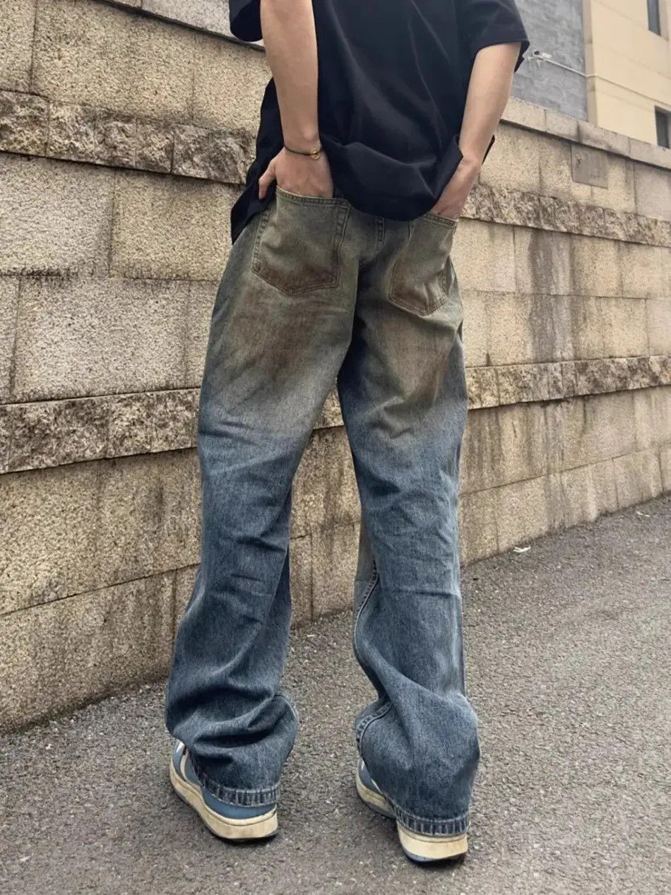 Japanese Brand Retro loose fitting straight leg distressed jeans Size US 32 / EU 48 - 3 Thumbnail