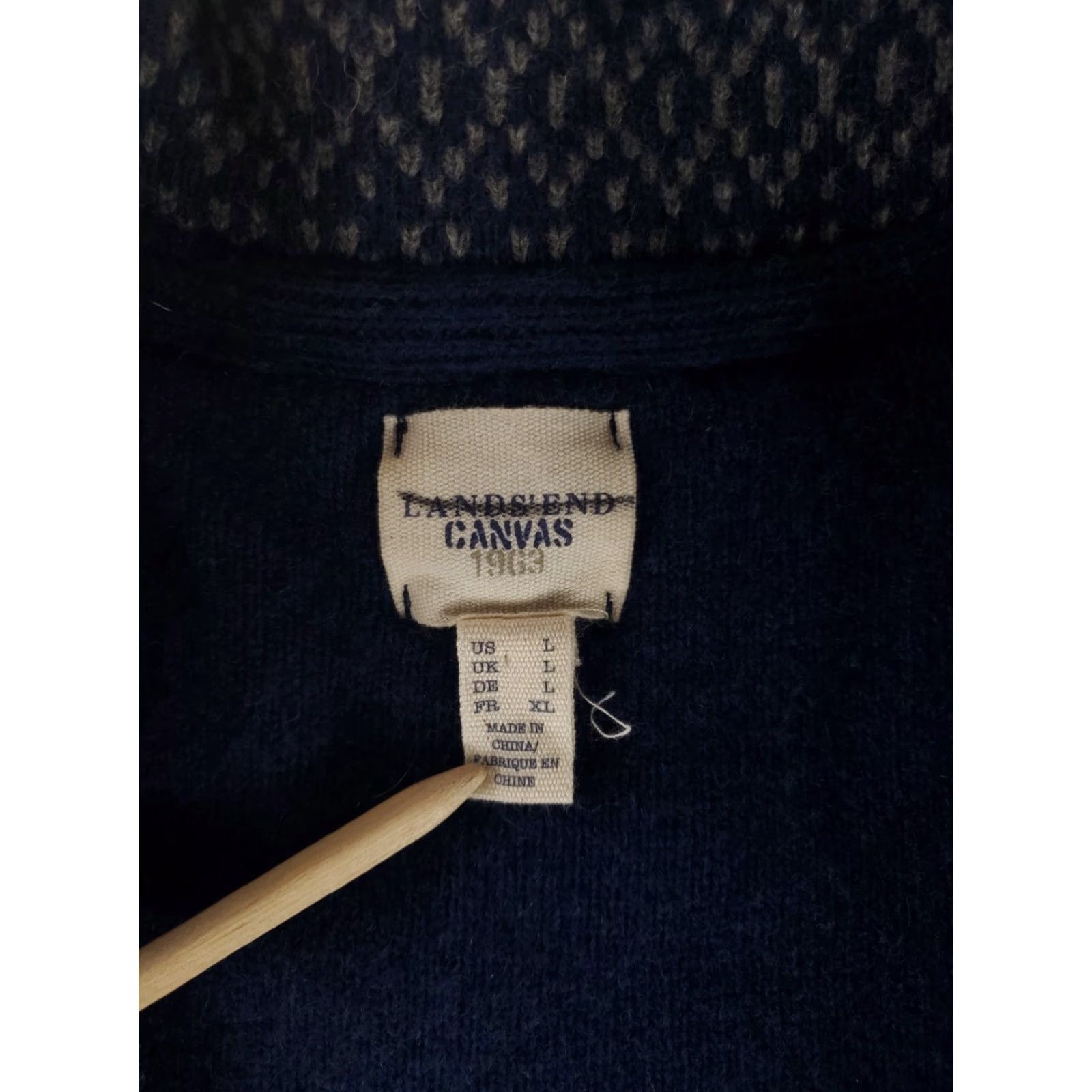 Lands' End Lands' End Canvas Cardigan Sweater 100% Lambswool Fair Isle Blue Womens L Size L / US 10 / IT 46 - 2 Thumbnail