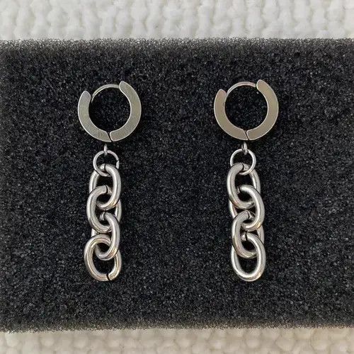 Other Stainless Steel Tassel Chain Dangle Drop Earrings for Men Size ONE SIZE - 1 Thumbnail