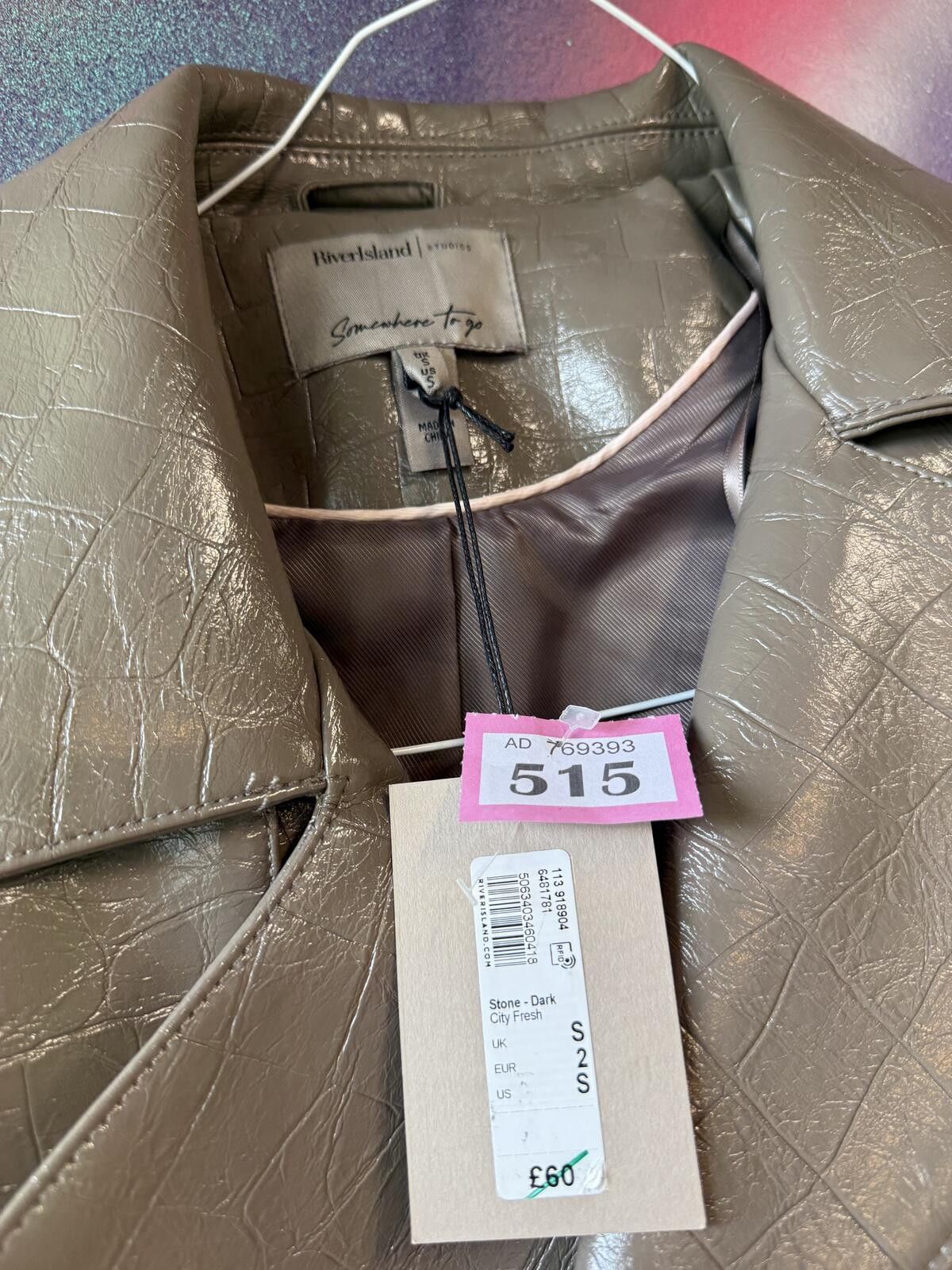 Other River Island Cropped Faux Croc Trench Biker Jacket Size S / US 4 / IT 40 - 2 Thumbnail