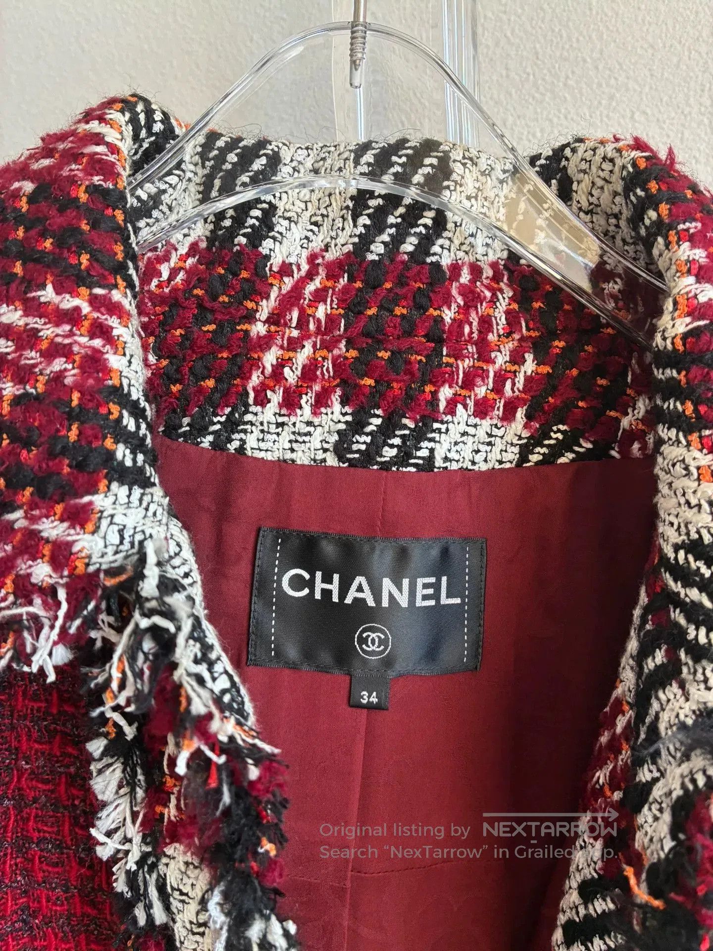 Chanel Chanel Red Plaid Fringe Tweed Jacket. Size XXS / US 00 / IT 34 - 4 Thumbnail