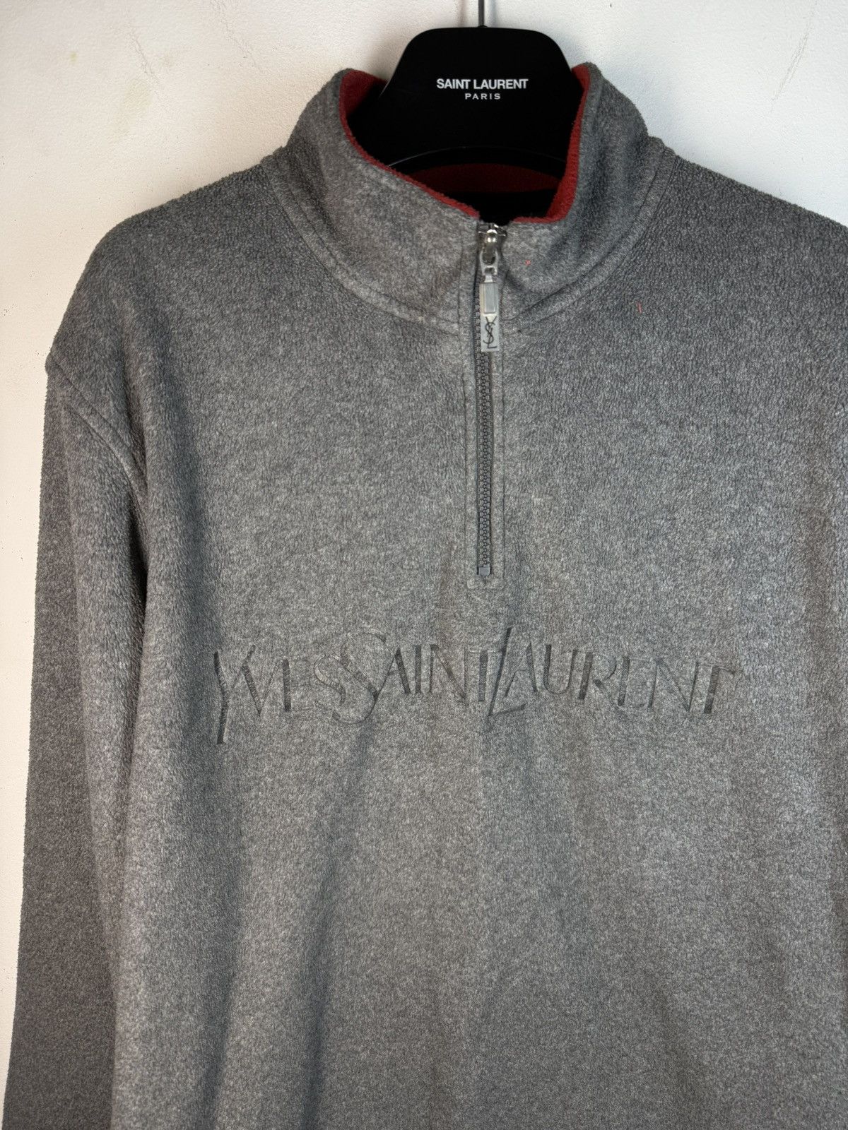 Yves Saint Laurent Fleece YSL Sweatshirt 1/4 Quarter Zip Big Logo Grey Vintage Size US M / EU 48-50 / 2 - 7 Thumbnail