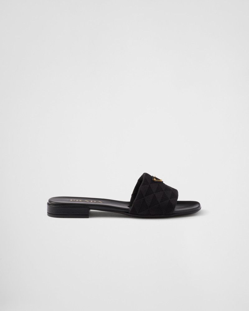 Prada o1B3y1r0526 Embroidered Fabric Slides in Black Size US 9 / IT 39 - 1 Thumbnail