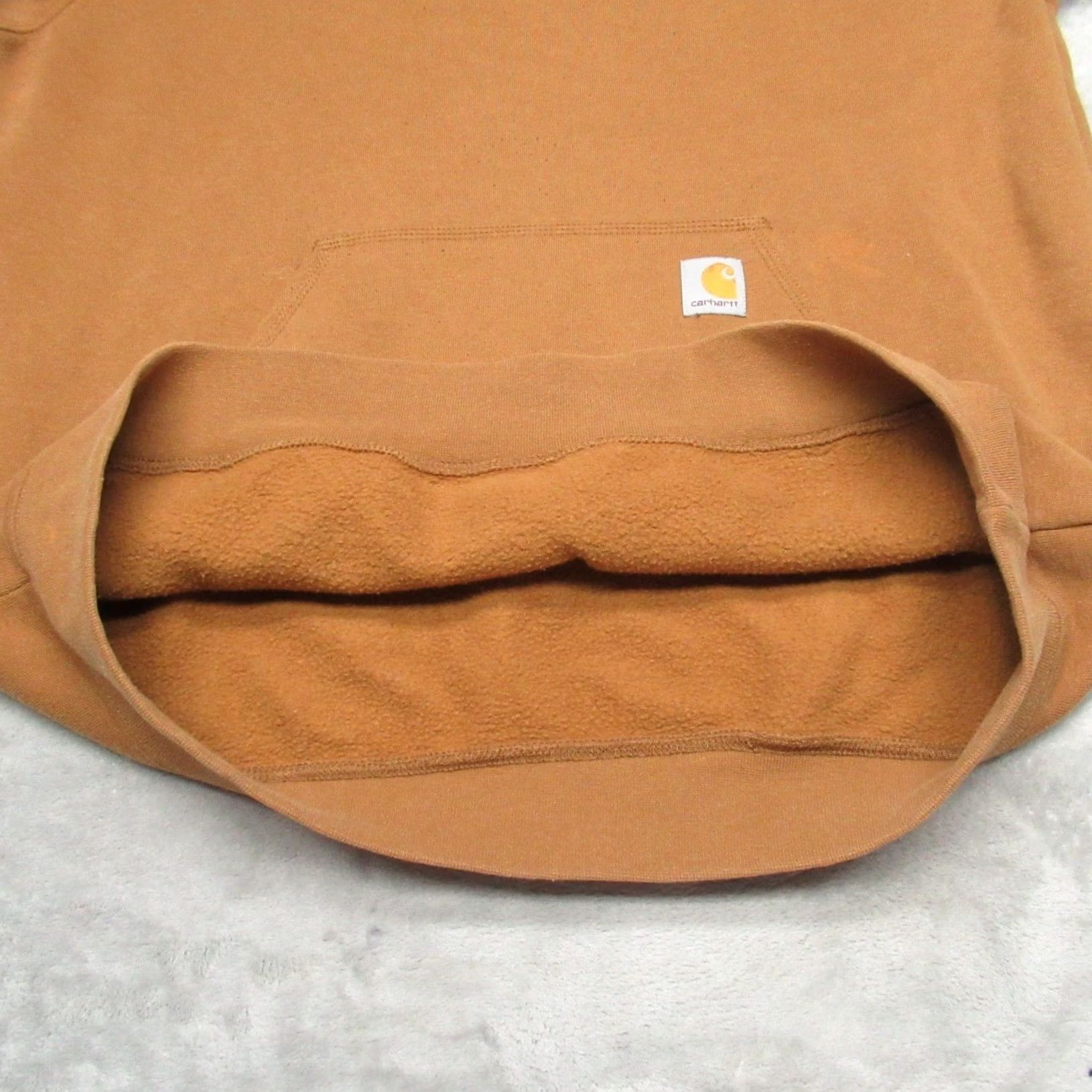 Carhartt VINTAGE? No — Carhartt Logo Sleeve Sweatshirt Mens L Brown Midweight Pullover Graphic Front Pocket Hooded K288 BRN Size US L / EU 52-54 / 3 - 6 Thumbnail