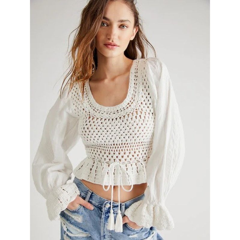 Free People New FREE PEOPLE Megan Crochet Cropped Hem Top $128 X-SMALL Size XS / US 0-2 / IT 36-38 - 5 Thumbnail