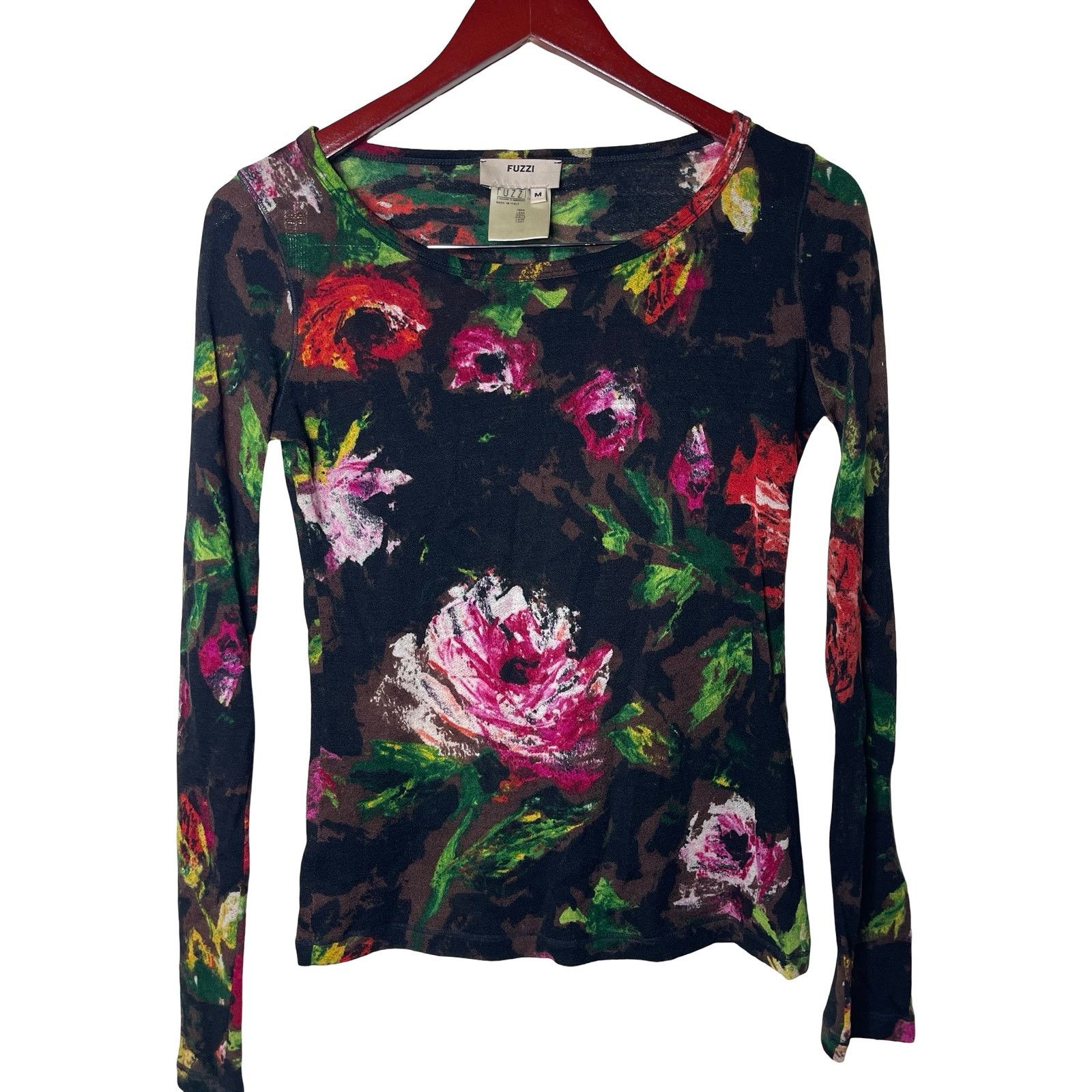 FUZZI Fuzzi black wool see through floral long sleeve top sz M Size M / US 6-8 / IT 42-44 - 1 Thumbnail