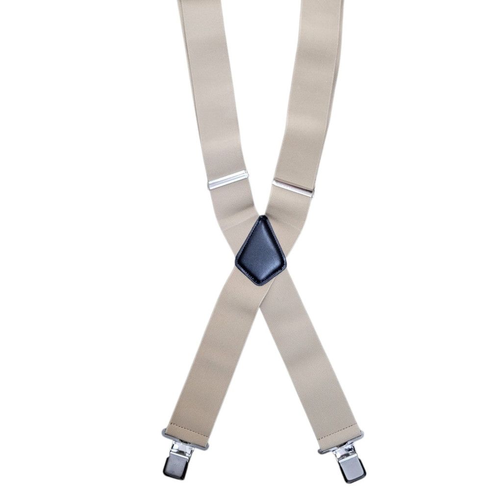 Other Men's Solid Tan/Beige Color X-Back Steel Clip Suspenders Size ONE SIZE - 3 Thumbnail