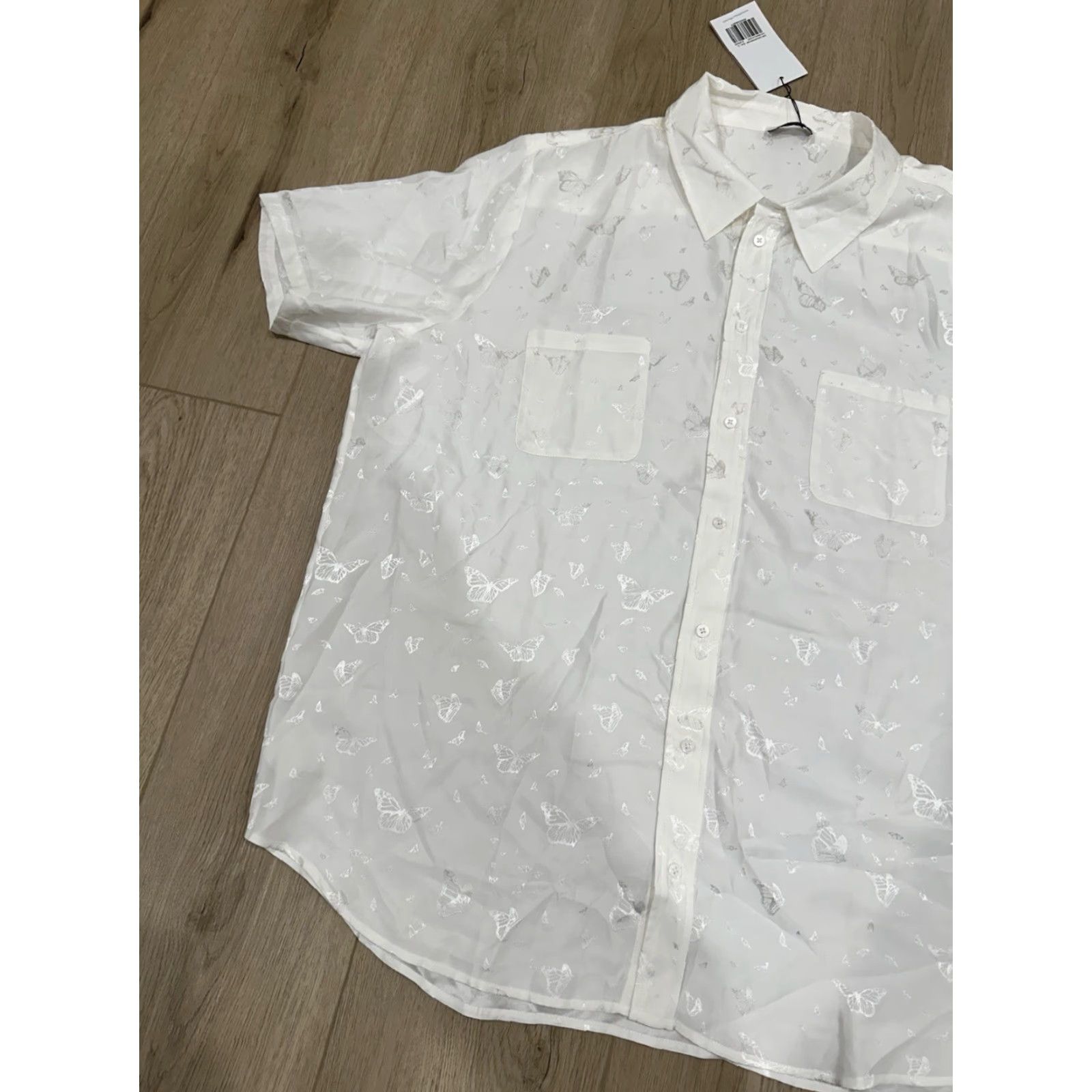 Silk Laundry NWT Silk Laundry Boyfriend Shirt XL White Silk Short Sleeve Monarch Jacquard Size XL / US 12-14 / IT 48-50 - 3 Thumbnail