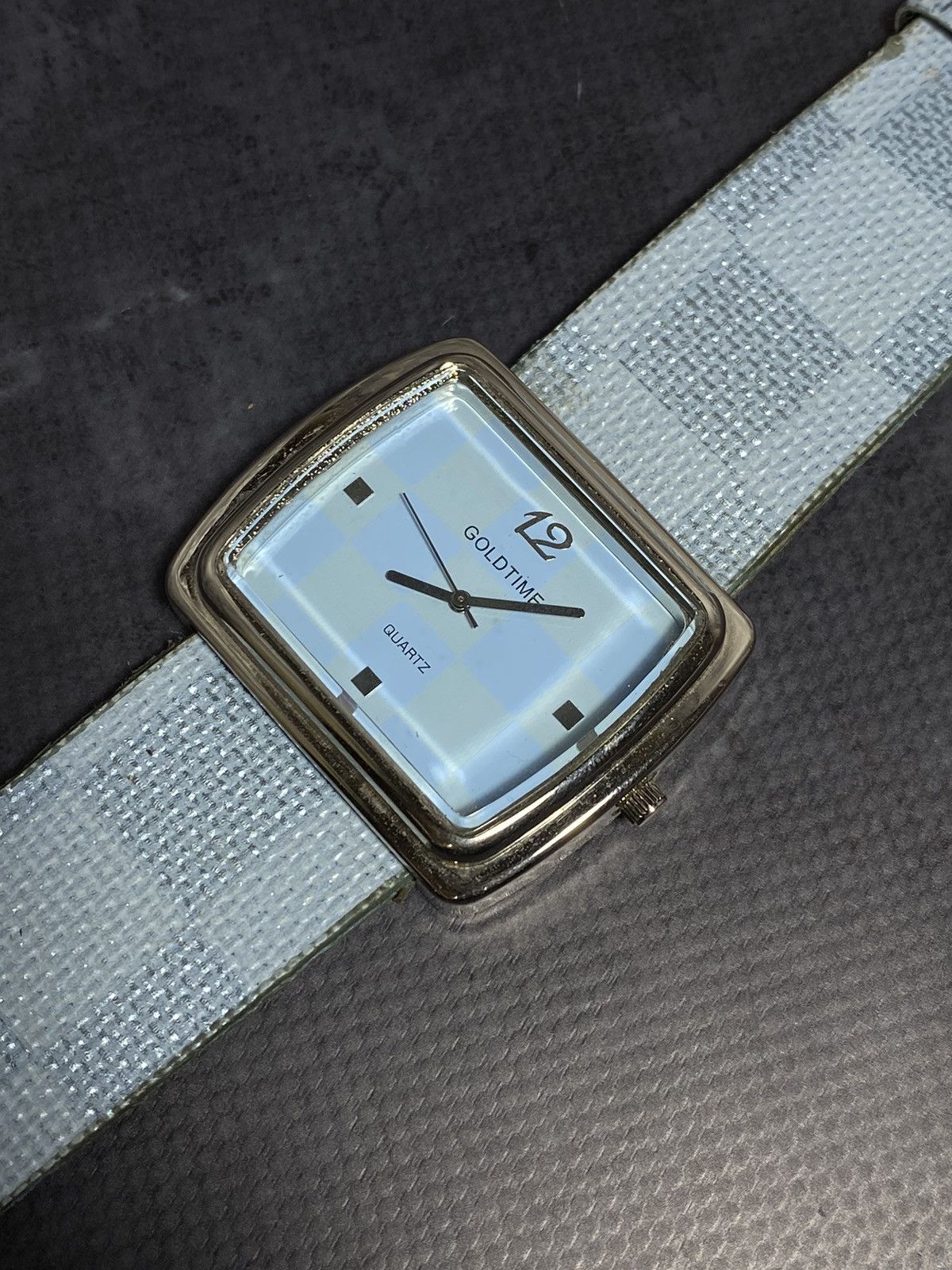 Jewelry × Vintage Goldtime Square Quartz Watch Checkered Strap Vintage Size ONE SIZE - 6 Thumbnail