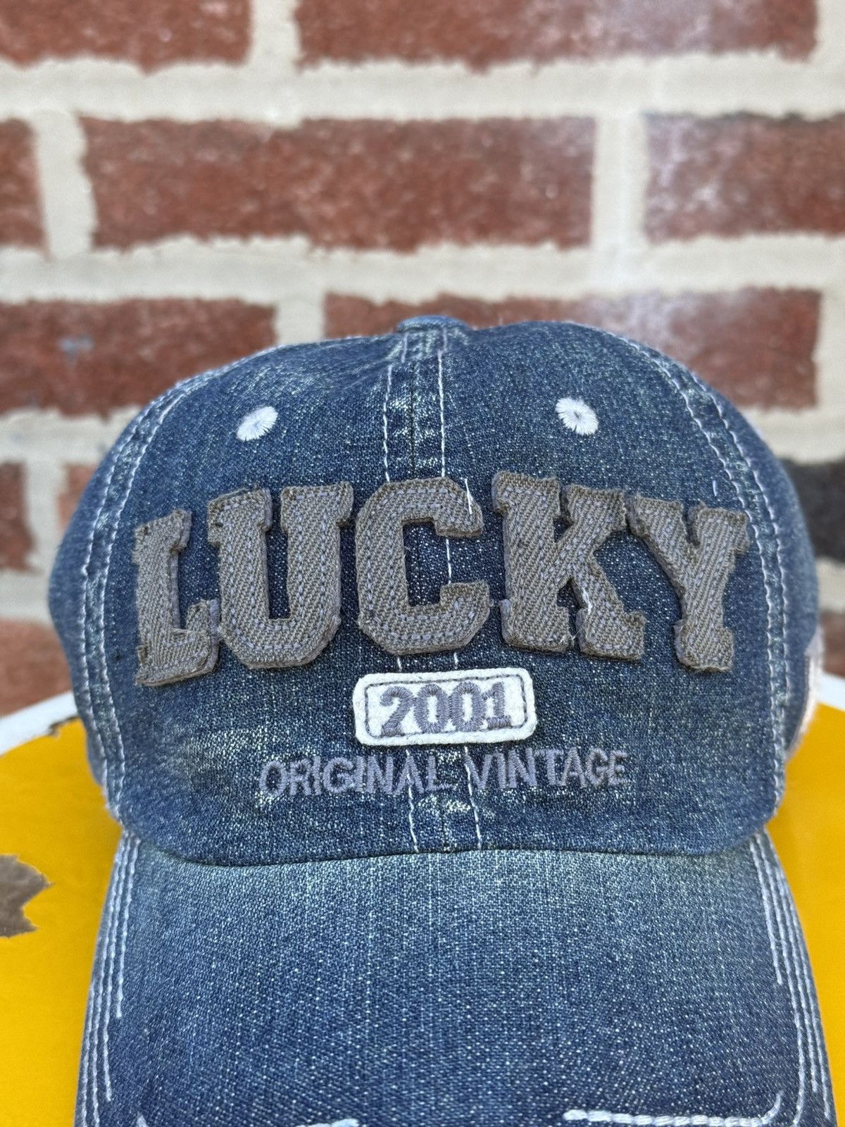 Japanese Brand Vintage 2001 Lucky “Original Vintage” Denim Cap Size ONE SIZE - 7 Thumbnail
