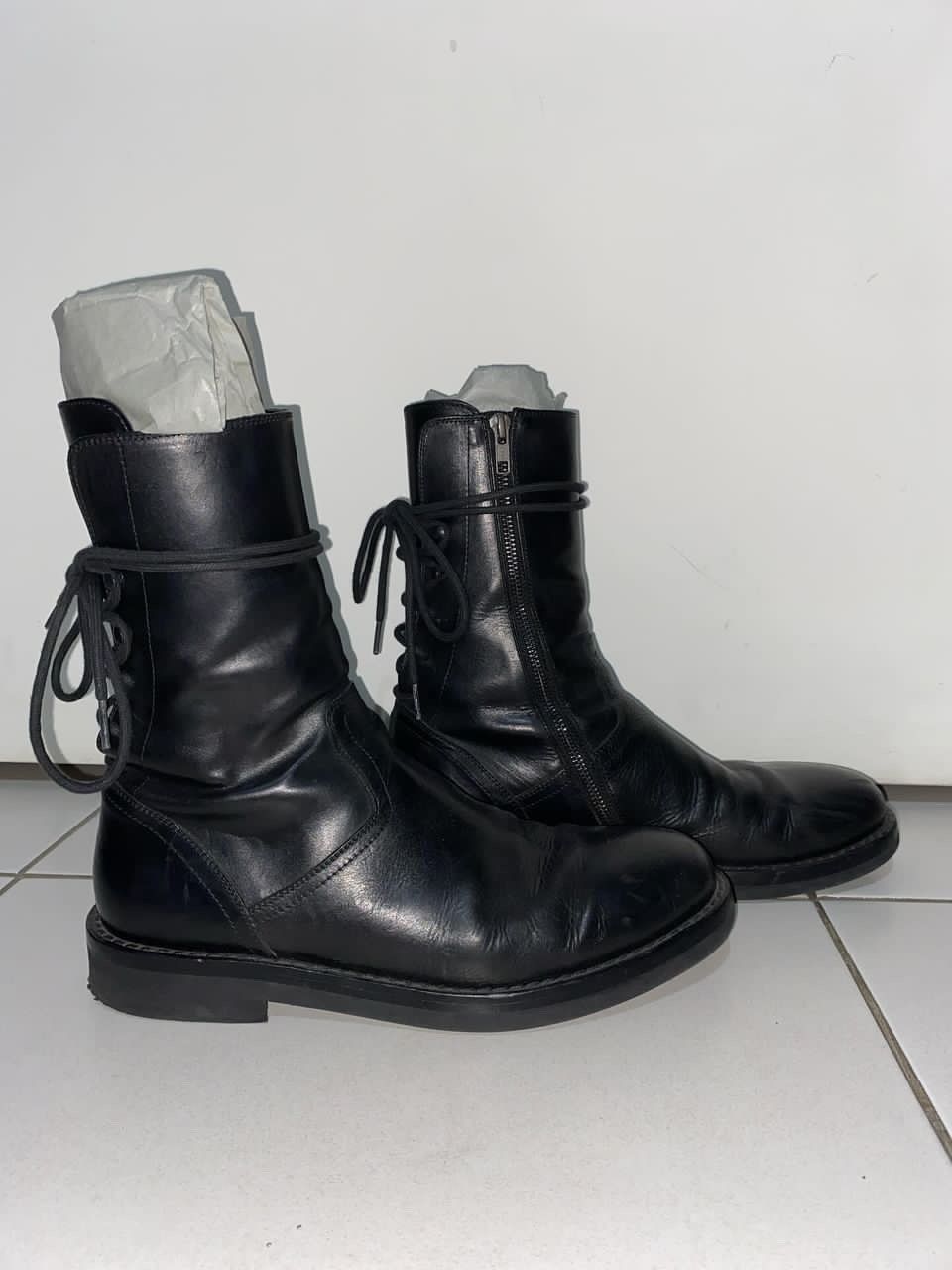image of Ann Demeulemeester Vitello Back Laced Boots in Black, Men's (Size 10)