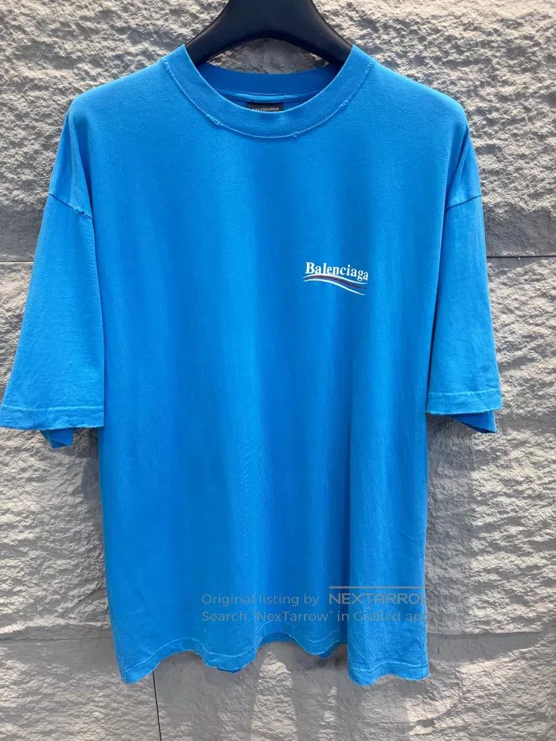 Balenciaga Balenciaga Blue Logo Lettering Print Short Sleeve T-Shirt Size US S / EU 44-46 / 1 - 1 Thumbnail