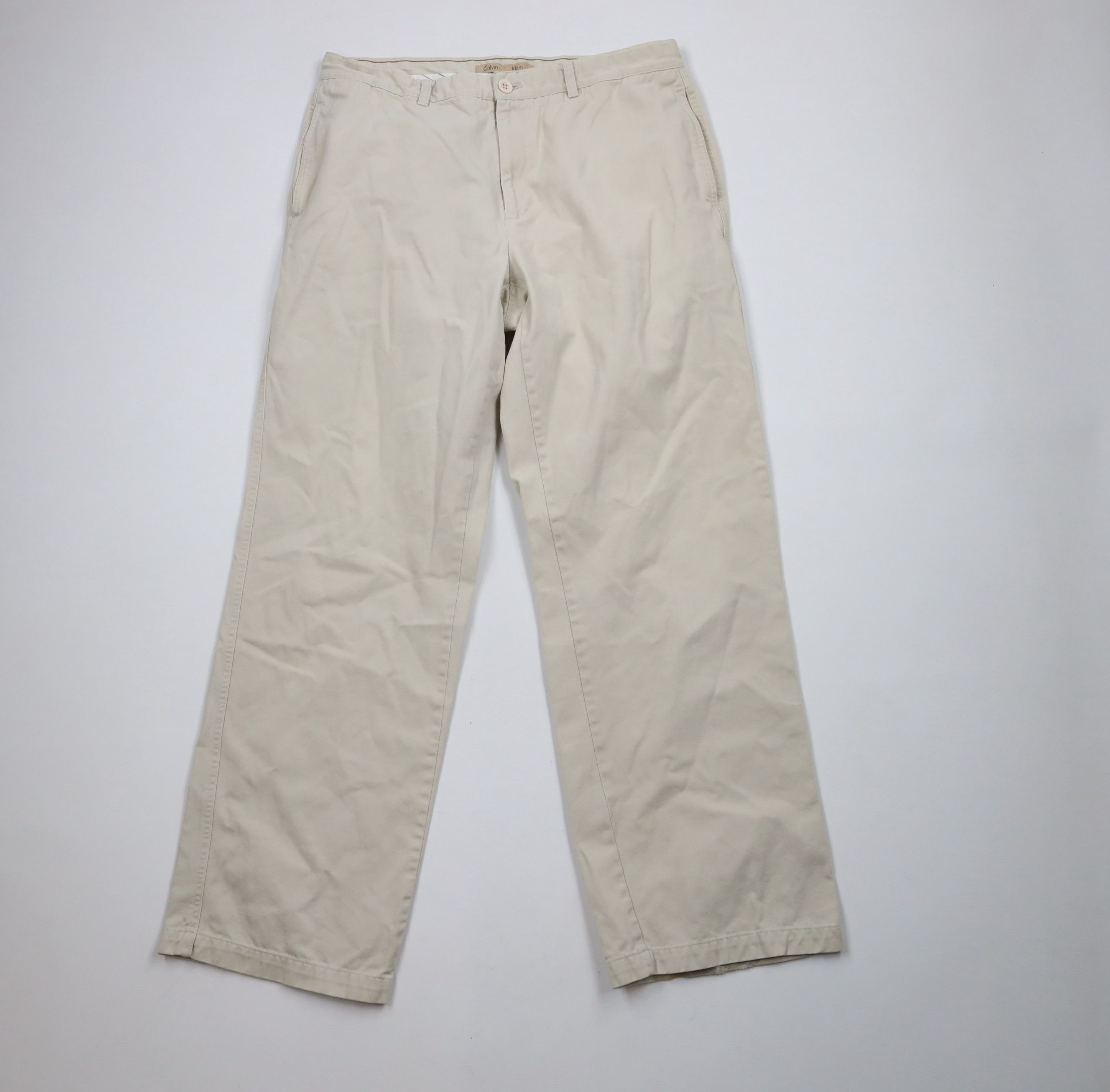 Calvin Klein × Vintage Vintage 90s Calvin Klein Spell Out Wide Leg Pants Beige Size US 34 / EU 50 - 1 Thumbnail
