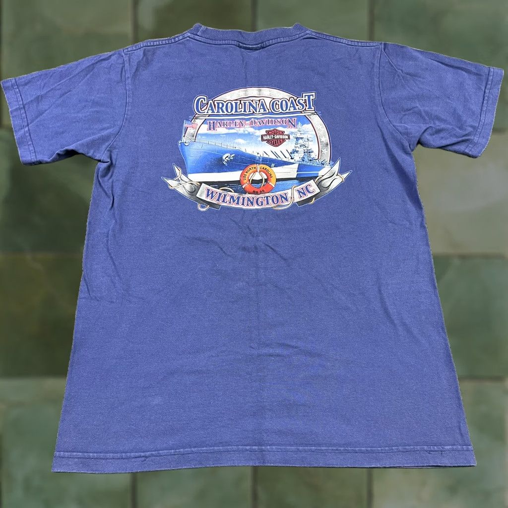 Harley Davidson VINTAGE Harley-Davidson Wilmington NC Graphic T-Shirt Mens M Blue 100% Cotton Logo Pocket Double-Sided Size US M / EU 48-50 / 2 - 1 Thumbnail
