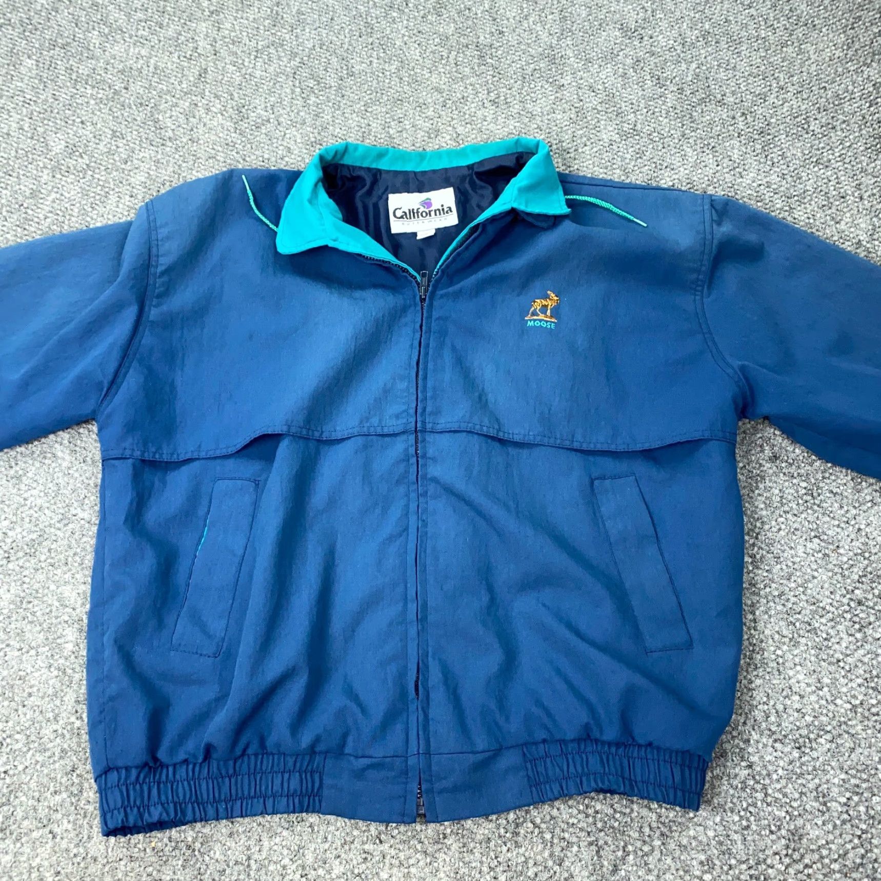 Vintage California Jacket Mens XL Blue Windbreaker Moose Embroidered Size US XL / EU 56 / 4 - 2 Thumbnail