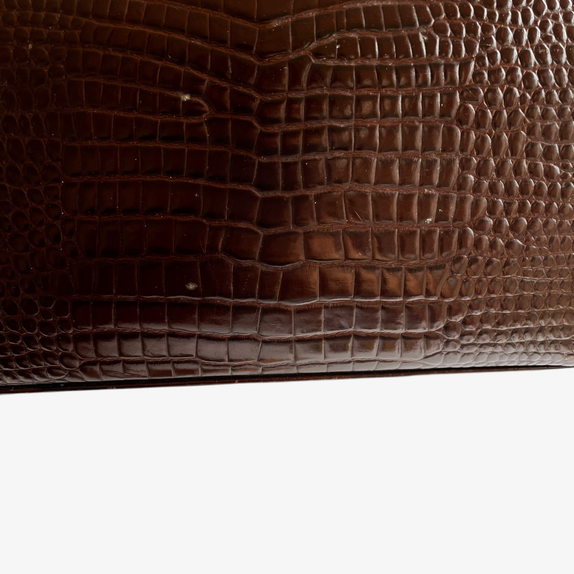 Other Vintage 1950s Crocodile Embossed Brown Leather Shoulder Bag Size ONE SIZE - 8 Thumbnail