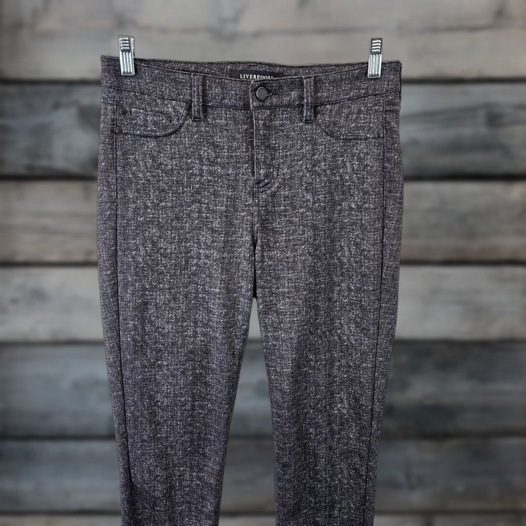 Vintage Liverpool Womens Ponte Knit Skinny Pants Sz 6 Black Gray Mid Rise Trousers Pants Women Inseam 28.5in Ankle Skinny 15" Waist Liverpool Jeans Size 28" / US 6 / IT 42 - 1 Thumbnail
