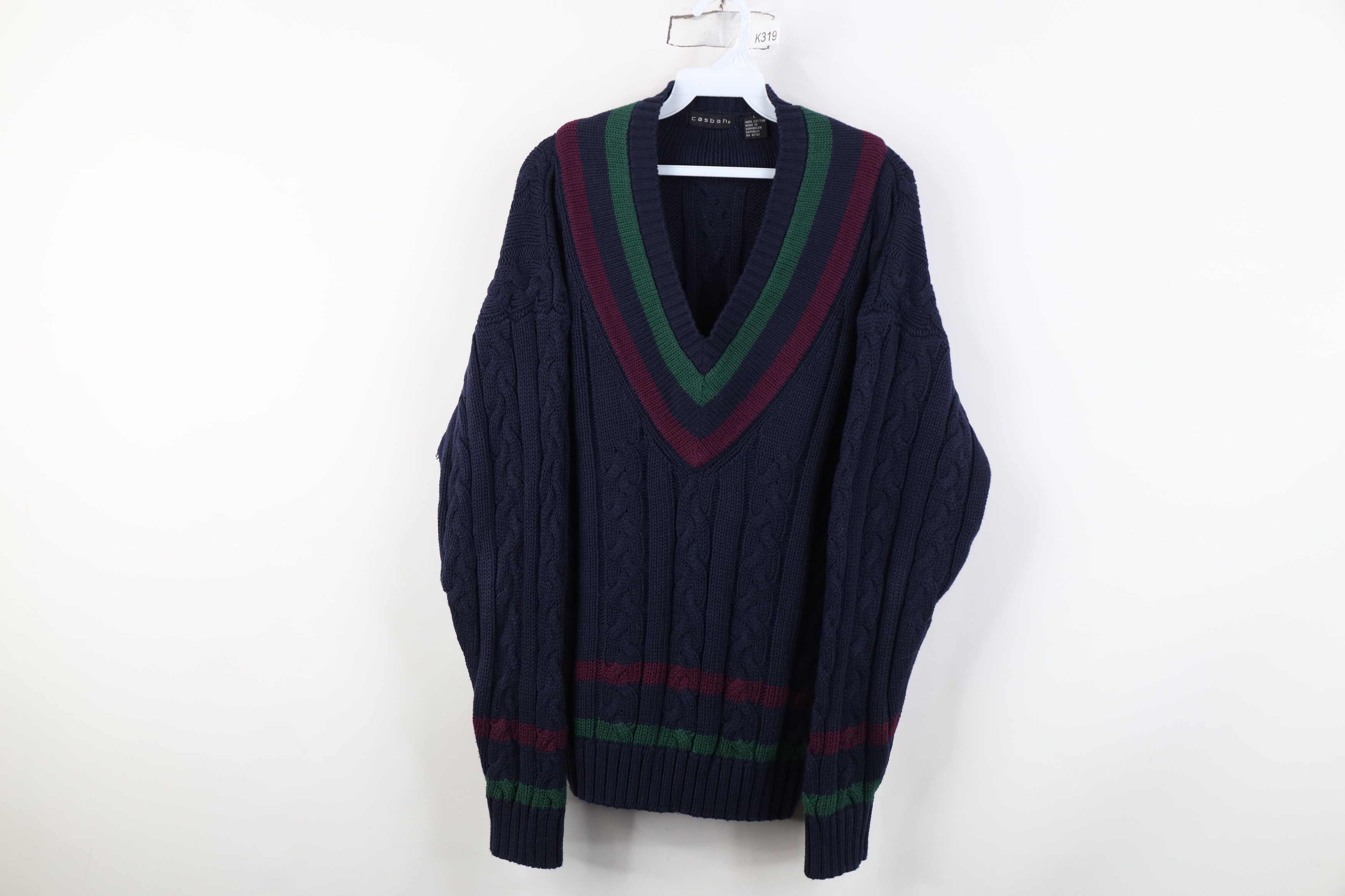 Vintage Vintage 90s Dapper Heavy Chunky Cable Knit V-Neck Sweater Size US L / EU 52-54 / 3 - 1 Thumbnail