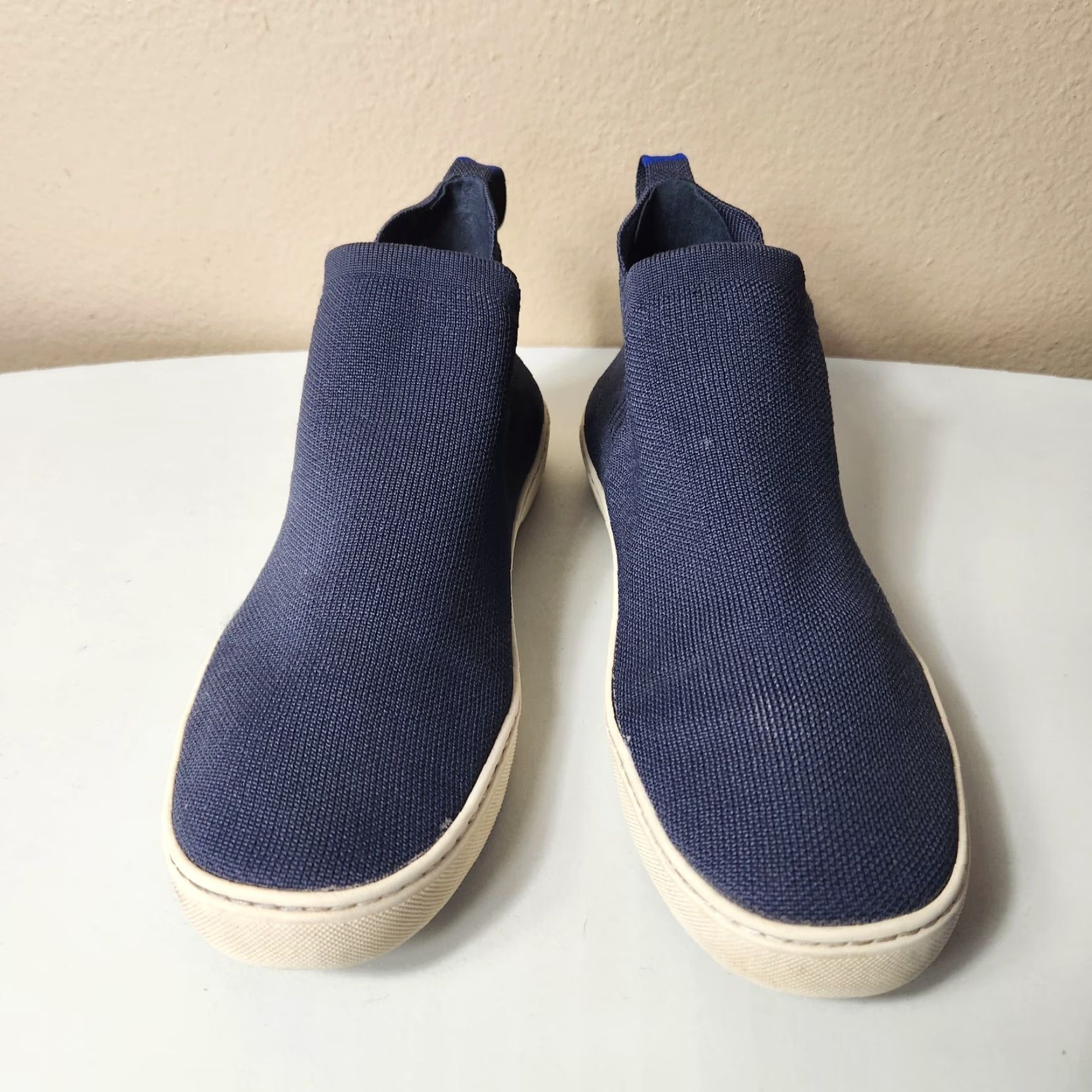 Vintage Rothy’s Chelsea Navy Knit Recycled Textile Pull On Bootie - Women - Size 10.5 - Casual Blue Sneaker Booties Size US 11 / IT 41 - 3 Thumbnail