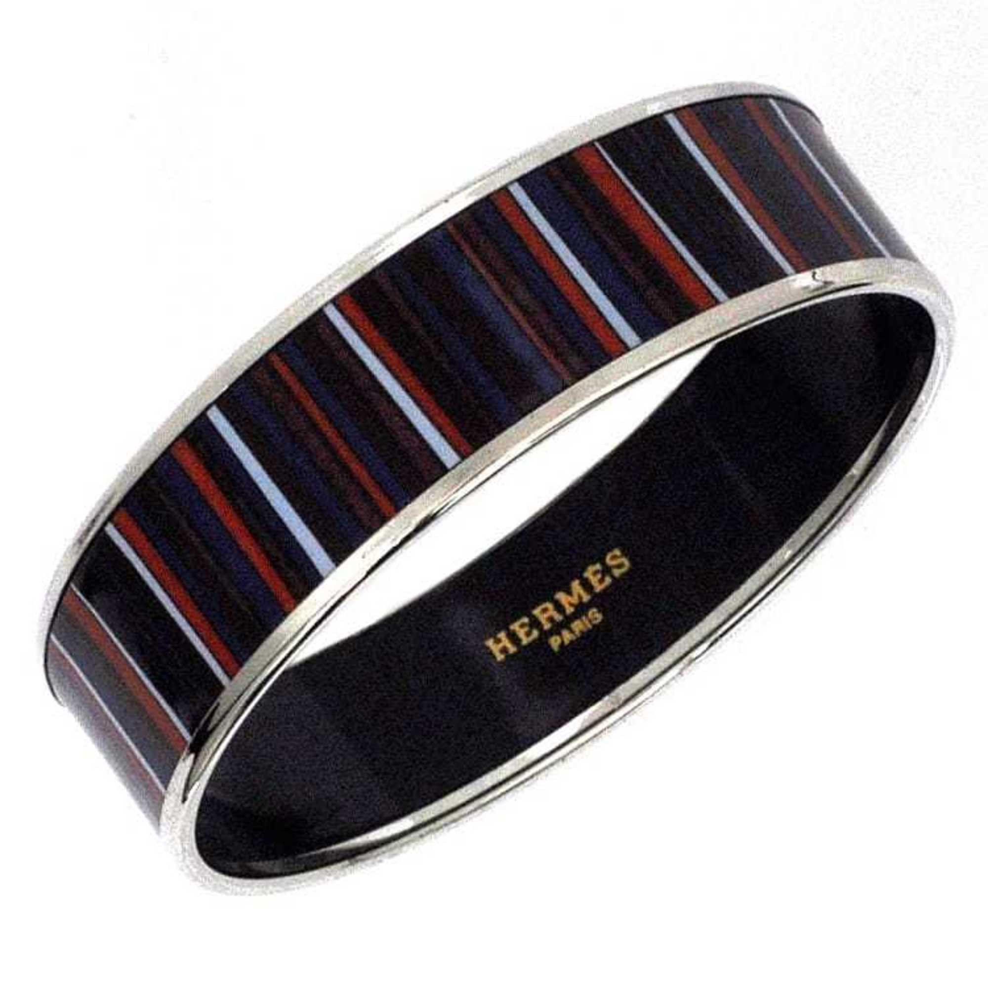 image of Hermes Bangle Email Gm Silver Navy Bordeaux Cloisonne Bracelet Border Accessory Box in Black, Women