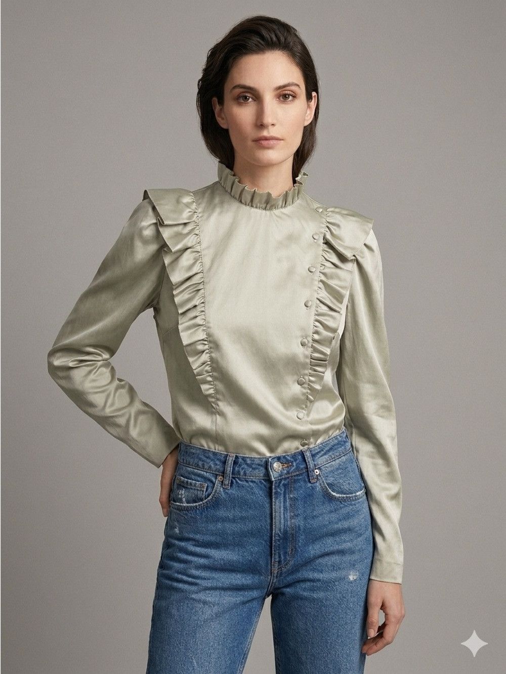 Vintage Vintage Ruffled Puff Long Sleeve Taffeta Blouse - Small 🇯🇵 Size S / US 4 / IT 40 - 1 Thumbnail