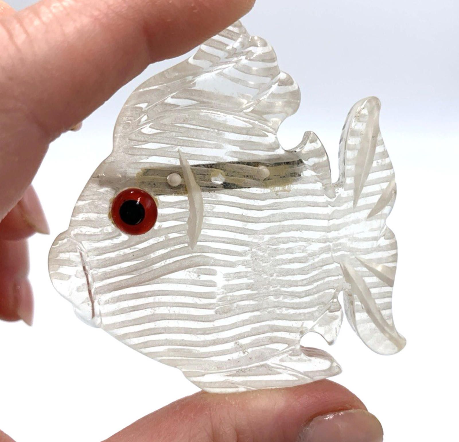 Other NOS Clear Reversed Hand Carved Lucite Fish Brooch Red Eye Size ONE SIZE - 3 Thumbnail
