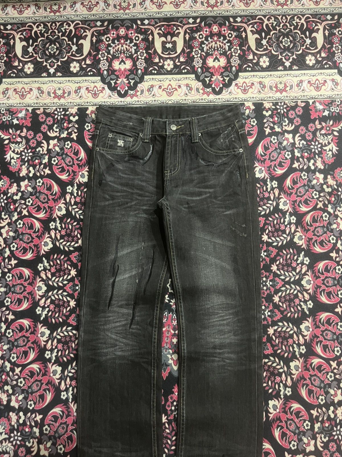 Le Grande Bleu (L.G.B.) Japan Solberry Dark Washed Graffiti Pocket Whisker Jeans Size US 29 - 3 Thumbnail