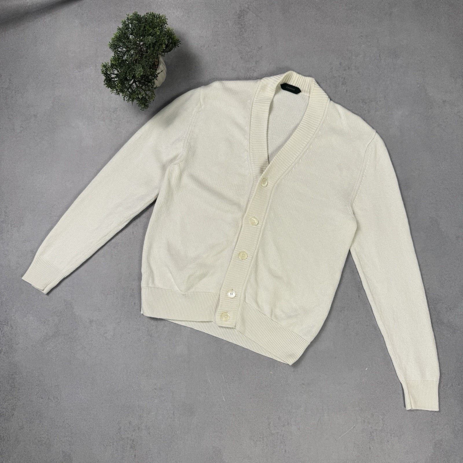 Zanone Zanone Men Linen/Cotton Cardigan Size 50 White Made In Italy Size US M / EU 48-50 / 2 - 1 Thumbnail