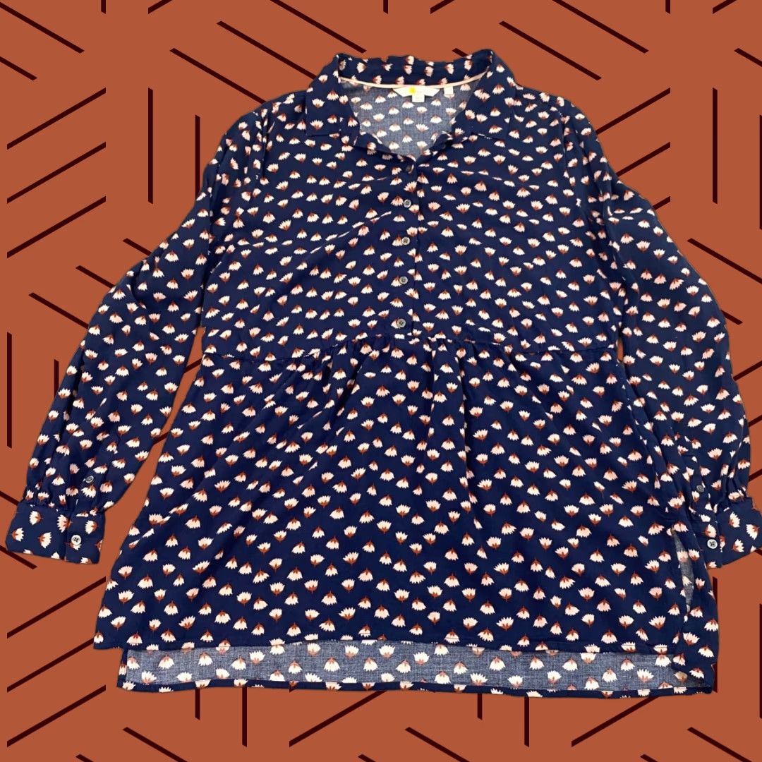 Boden Boden Mini Dress Womens US 14R Navy Blue Floral Long Sleeve Viscose Button Short Size XL / US 12-14 / IT 48-50 - 1 Thumbnail