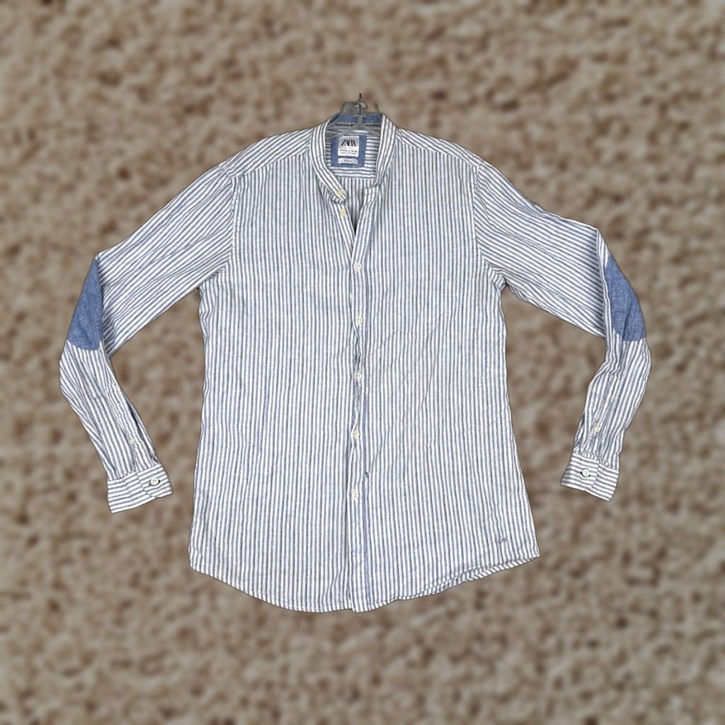 Zara Zara Shirt Women Medium Blue Stripe Button-Up Striped Slim Fit Size M / US 6-8 / IT 42-44 - 1 Thumbnail
