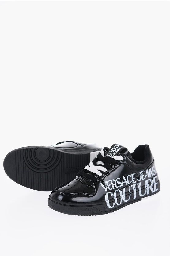 image of Versace Jeans Couture Polished Leather Starlight Sneakers With Print in Black, Men's (Size 12)