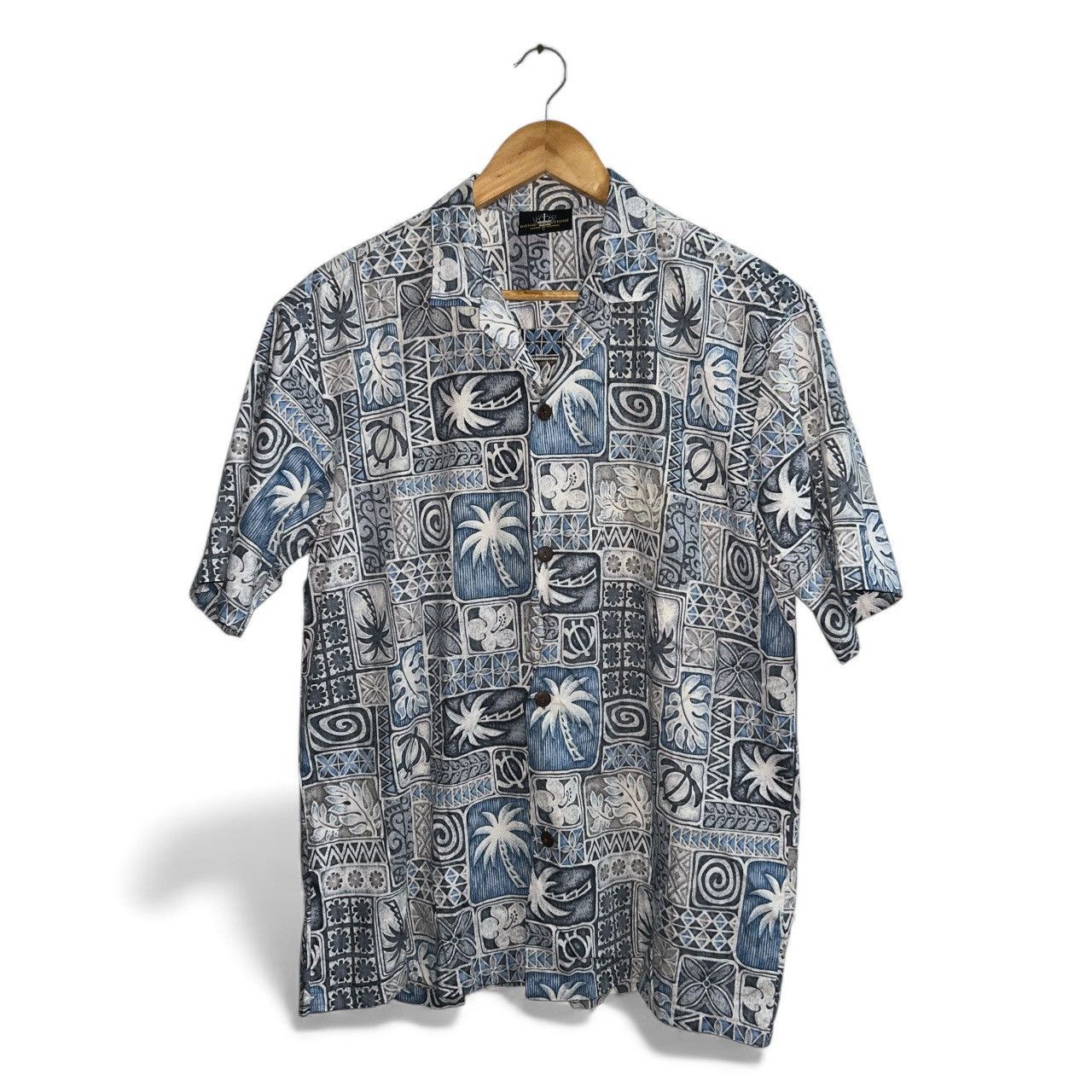 Vintage Royal Creations Aloha Hawaii Open Collar Shirt Blue Tapa Size US L / EU 52-54 / 3 - 1 Thumbnail