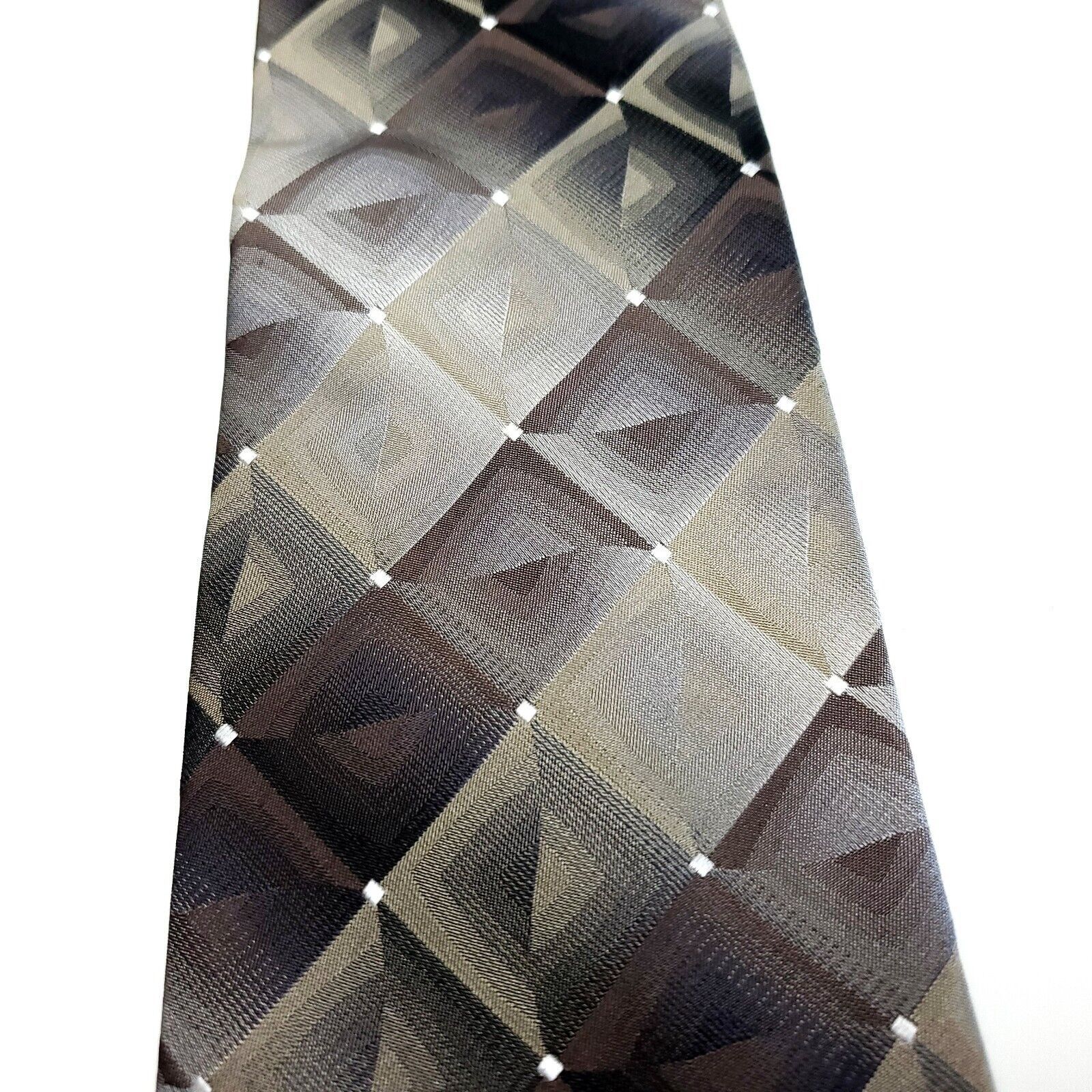 John Ashford John Ashford Brown Beige Silk Tie Woven Geometric Size ONE SIZE - 2 Thumbnail