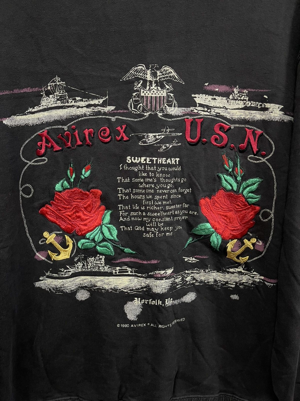 Avirex Vintage 90s Avirex USN embroidered roses sweatshirt🔥🔥🔥 Size US S / EU 44-46 / 1 - 2 Thumbnail